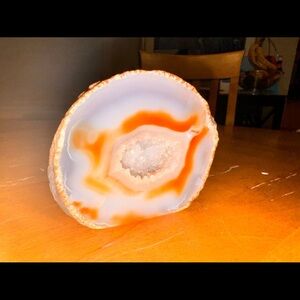 Natural Agate Geode Slice - Orange and White